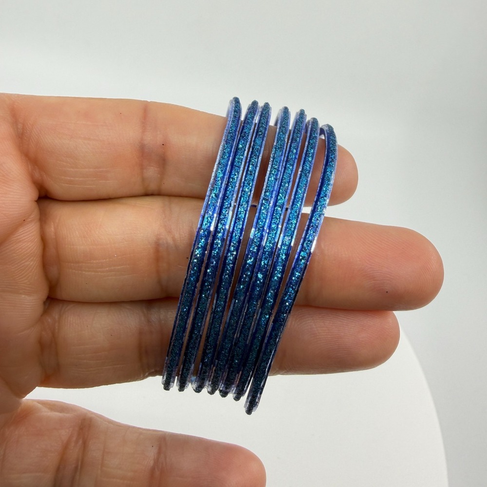 Sparkly Blue Glitter Resin Stacking Bangles - Boho Festival Bracelets